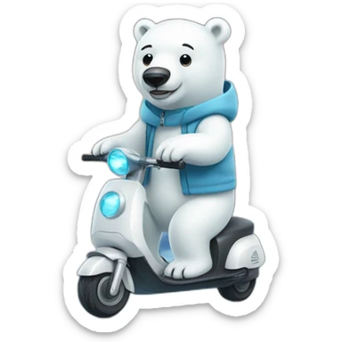 Polar bear wearing hoodie and cap on electric scooter sticker
