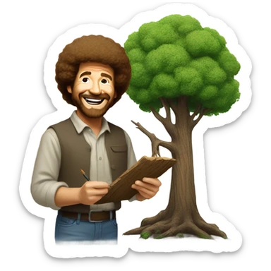 Bob Ross painting a happy tree sticker
