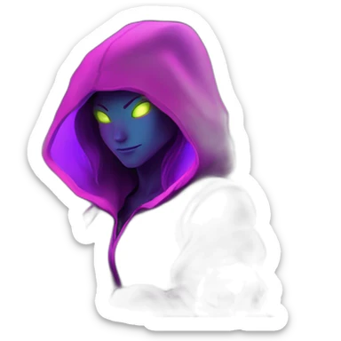 Girl developer behind his laptop with this style : Nintendo Samus Video game neon glowing bright purple pink black hooded hacker themed character sticker