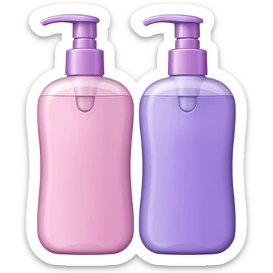 two shampoo bottles, one light pink and one lilac sticker