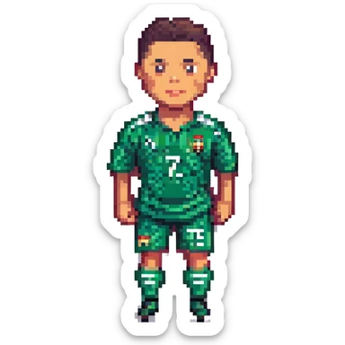 pixel art portrait of Ronaldo, football legend, in classic kit, pixelated style sticker