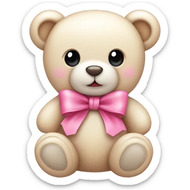 cute cream colored teddy bear with a pink bow sticker