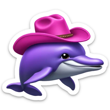 purple dolphin wearing pink cowboy hat sticker