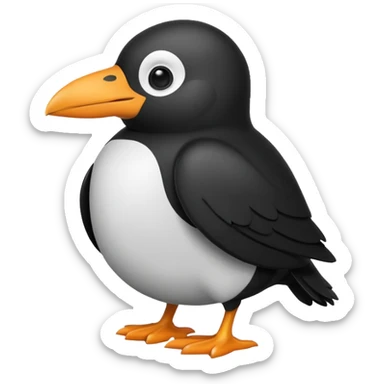 a crow with penguin coloring, emoji style sticker