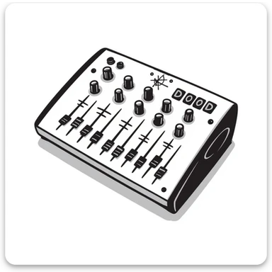a studio mixing console, hand-drawn doodle style, playful and sketchy sticker