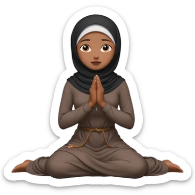 darkskin muslim black woman praying kneeling with dark hijab hyper realistic face, half side position sticker