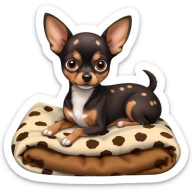 Min-Pin Chihuahua curled up on a soft blanket, small and alert sticker