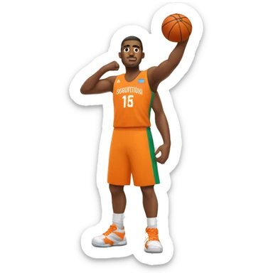 Latin American basketball player raising his fist in an orange uniform sticker