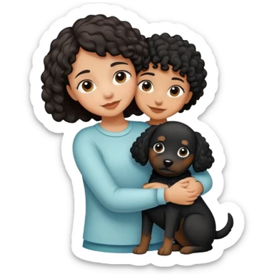 Short-haired girl hugging black curly dog sticker