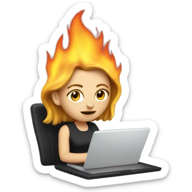 White girl is on fire working at a laptop sticker