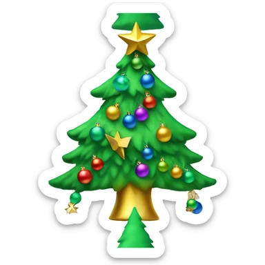 Green Christmas tree with rainbow baubles and gold star on top sticker