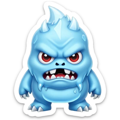 a grumpy chibi ice monster, scary, sinister sticker