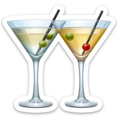 two realistic glasses of cocktail in emoji style,  martini glass shape, no straw, no fruit, no ice, no Cocktail sticks sticker