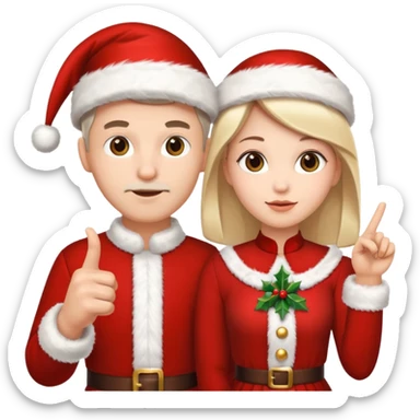 Adult couple wearing Xmas outfit pointing at you sticker