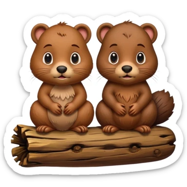 a girl beaver and a boy beaver on a log sticker