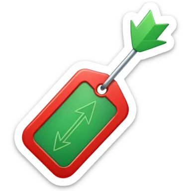 Tag vermelha com uma flecha pra cima verde do lado sticker