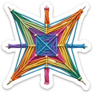 String art icon, colorful threads forming geometric patterns, pins on a board, intricate design, minimalistic style, clean lines, transparent background. sticker