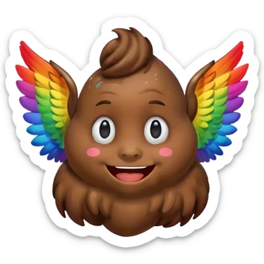 Rainbow Poop emoji face with wings sticker