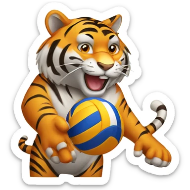 Tiger playing volleyball sticker