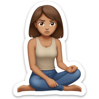 angry woman with brown hair sitting on a floor in profile avoiding conversation sticker