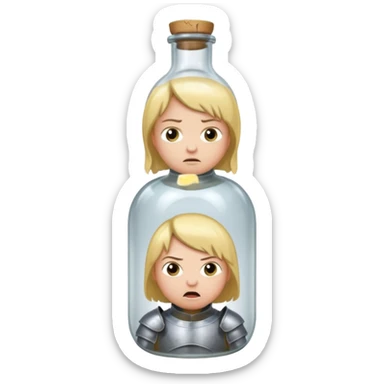 Jeanne d’arc en armure médiévale en colère et enfermée dans un biberon  sticker