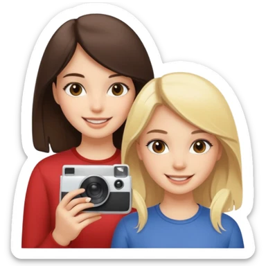 a brunette girl and a blonde girl smiling in polaroid picture sticker