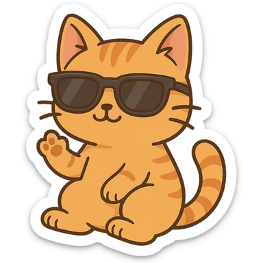 Make this cat a ginger tabby with orange fur and stripes, keep the playful chibi sticker style, with no background. sticker