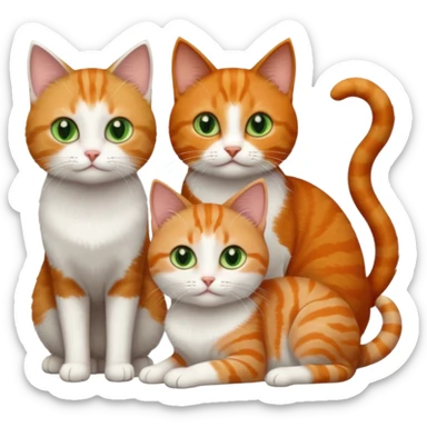 3 tiny different coloured short haired cats including a dark grey and white cat with green eyes, a ginger and white with orange eyes and a brown tabby and white with hazel eyes sticker