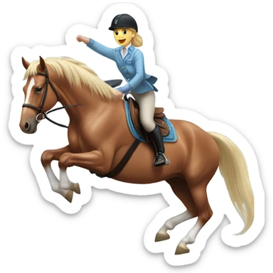 Red roan horse with girl jumping over standard, horse wearing light blue saddle pad girl has blonde hair sticker