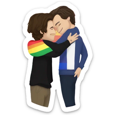 harry styles hugging louis tomlinson with a pride flag wrapped around them sticker