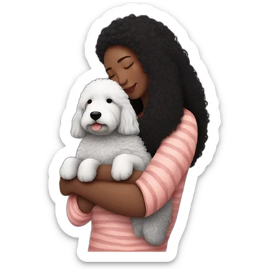 black-and-sheepadoodle-having-a-really-big-cuddle-with-lady-with-red-long-hair sticker