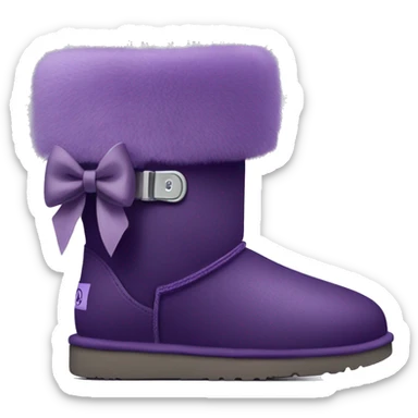 Dark Purple ugg boots with fur and purple silver buckle and light purple bow sticker