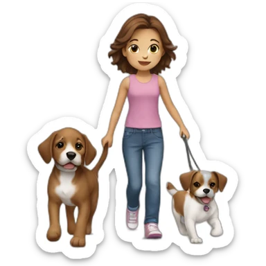 kid brown hair walks with puppy sticker