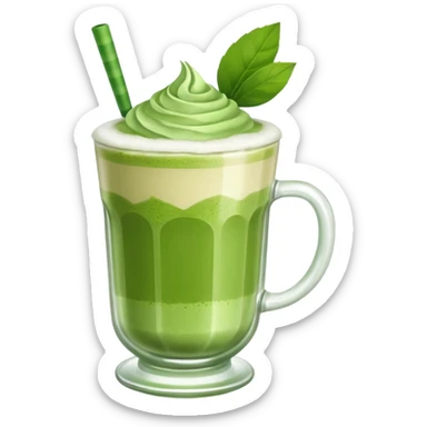 Ein  matcha Latte einer Schleife oben drauf in einem glass sticker