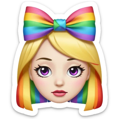 emoji face with bad, thick eyeliner and rainbow bow on head sticker