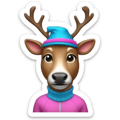 humanoid-reindeer-with-blue-nose-pink-hat sticker