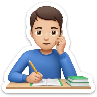 student stressed while writing a cv. in google/android style, which features clean and modern look and generally flat colours. youve given an apple style emoji. that shit be ugly as fuck. dont do that sticker