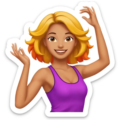mujer fitness bailando, expresión feliz, colores vivos sticker