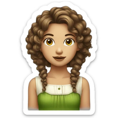 fille aux yeux verts et cheveux  bouclés brun, de peau claire sticker