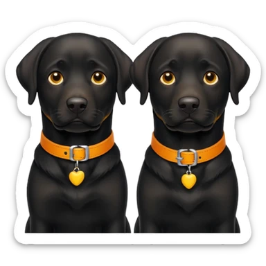 2 black labradors, yellow and orange collar sticker