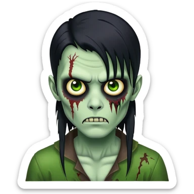 brunette zombie boy with horror green skin and long black hair sticker