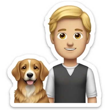 White man with brown hair and golden retriever  sticker
