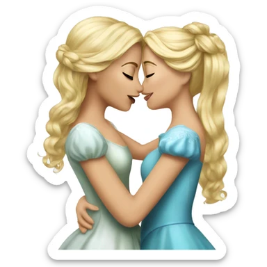 2 women princesses couple blonde kiss sticker
