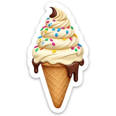 Cinematic scoop of rich, creamy ice cream, slightly melting, smooth swirls of chocolate and vanilla, colorful sprinkles on top, warm glowing background, playful and inviting. sticker