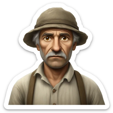 peasant in an old shirt during the 1917 revolution in russia photorealistic serious sticker