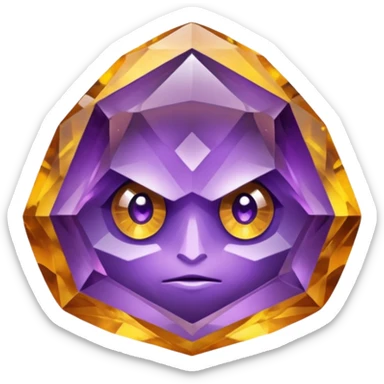 Single gemstone amethyst character, warm golden citrine, squat and heavy like a rock, with carved facets with eyes sticker