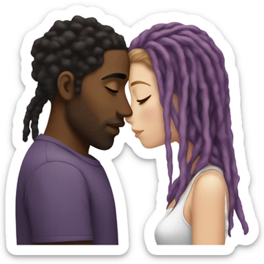 Black man with dreads kissing white girl with brown and purple hair sticker
