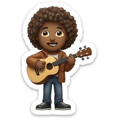 man with curly hair and ukulele sticker