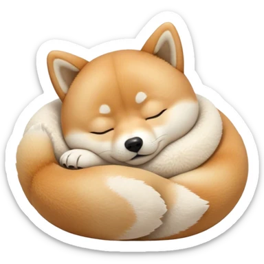 Cinematic cute Sleeping Shiba Inu Portrait Emoji, cute and serene, with a round, adorable build and a plush fur with a soft creamy underbelly, eyes gently closed in peaceful slumber, Simplified yet irresistibly endearing features, highly detailed, glowing with a gentle, dreamy glow, high shine, relaxed and content, stylized with a touch of whimsy, bright and heartwarming, soft glowing outline, capturing the essence of a blissfully sleepy companion, so comically serene it feels like it could roll out of the screen and snore with adorable charm! sticker