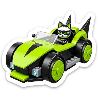 Hot rod Lego Cat Woman’s sporty futuristic pursuit mobile two seater car  sticker